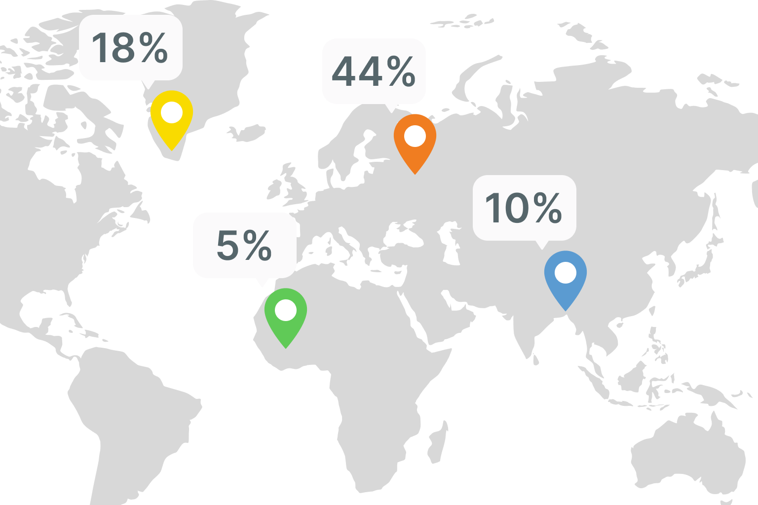 Wereldkaart met gemarkeerde herkomstlocaties
